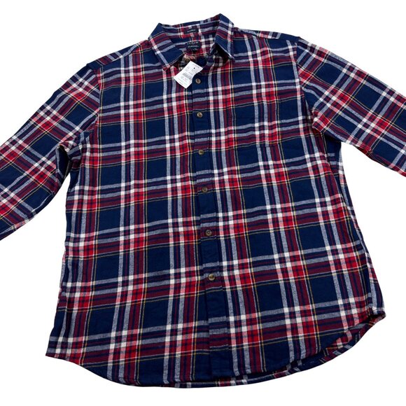 Crew Flannel Shirt Mens Size L Classic Fit Red & Navy Plaid NWT - Picture 3 of 7